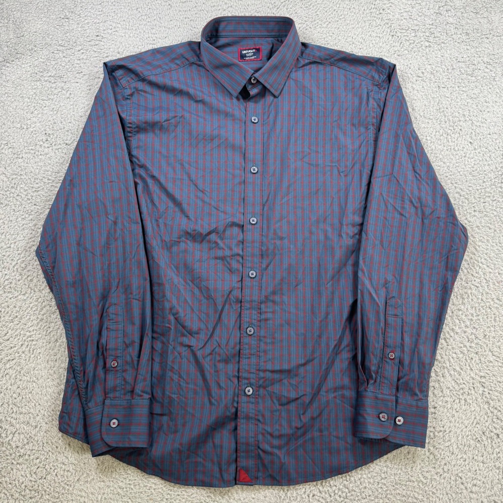 UNTUCKit Mens XL Regular‎ Fit Performance Plaid Button Down Shirt Blue Red
